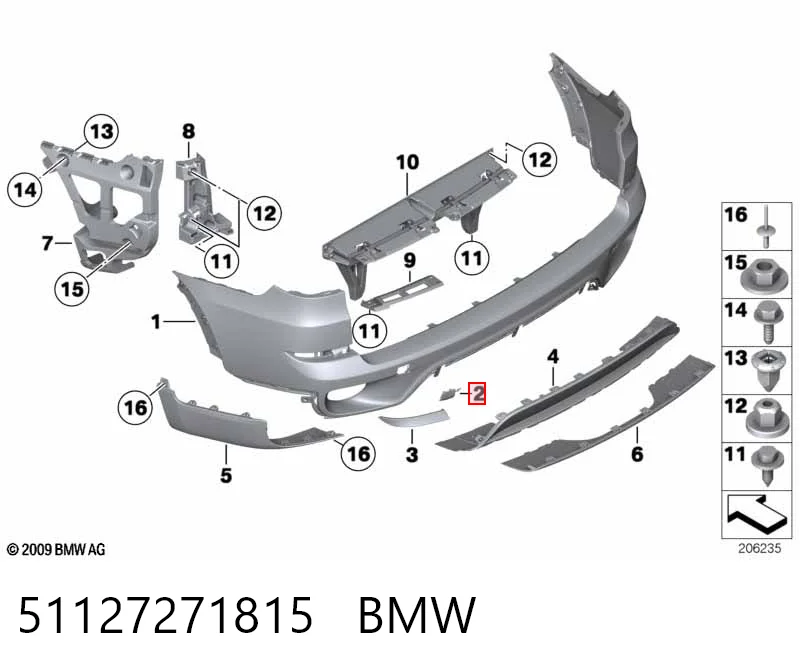 51127271815 BMW Tapa de gancho de remolque trasero del parachoques