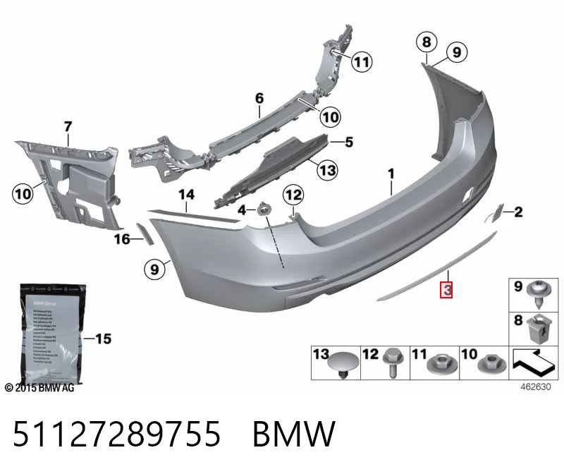 51127289755 BMW Embellecedor central del parachoques trasero