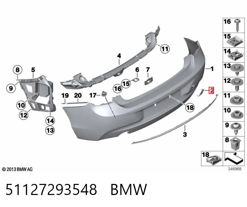 51127293548 BMW Tapa de gancho de remolque trasero del parachoques