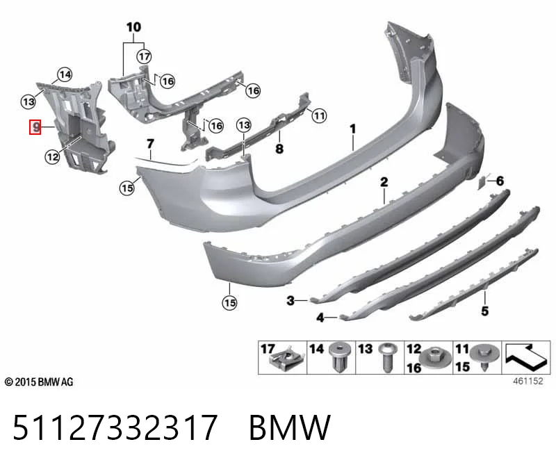 51127332317 BMW Guía izquierda del parachoques trasero