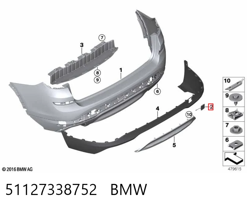 51127338752 BMW Tapa de gancho de remolque trasero del parachoques