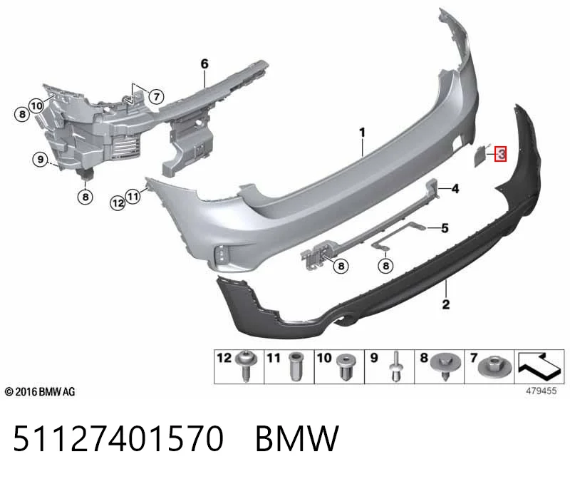 51127401570 BMW Tapa de gancho de remolque trasero del parachoques