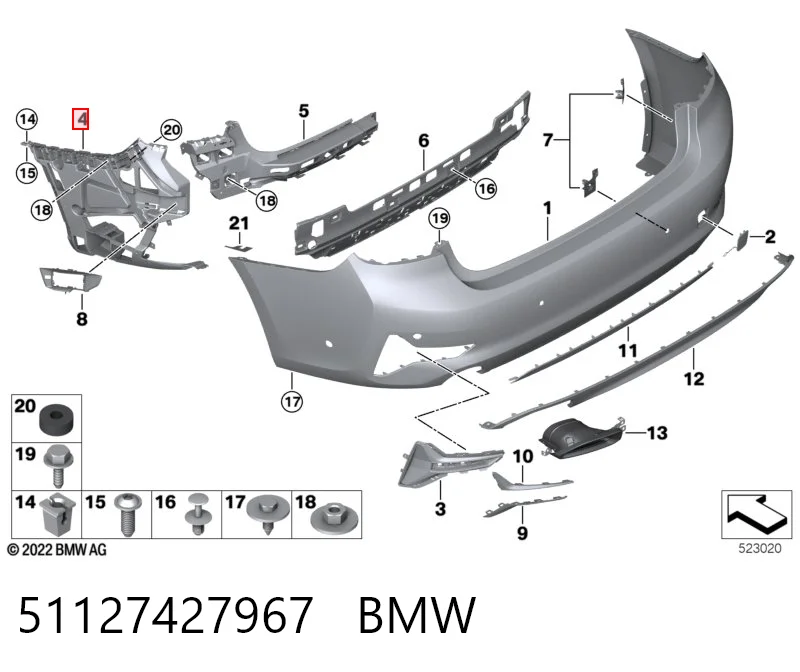 51127427967 BMW Guía izquierda del parachoques trasero