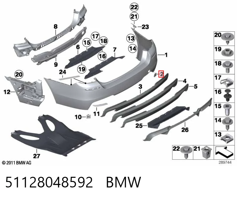 51128048592 BMW Tapa de gancho de remolque trasero del parachoques