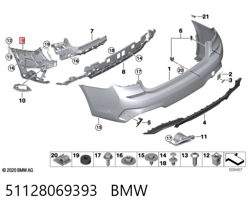 51128069393 BMW Guía izquierda del parachoques trasero