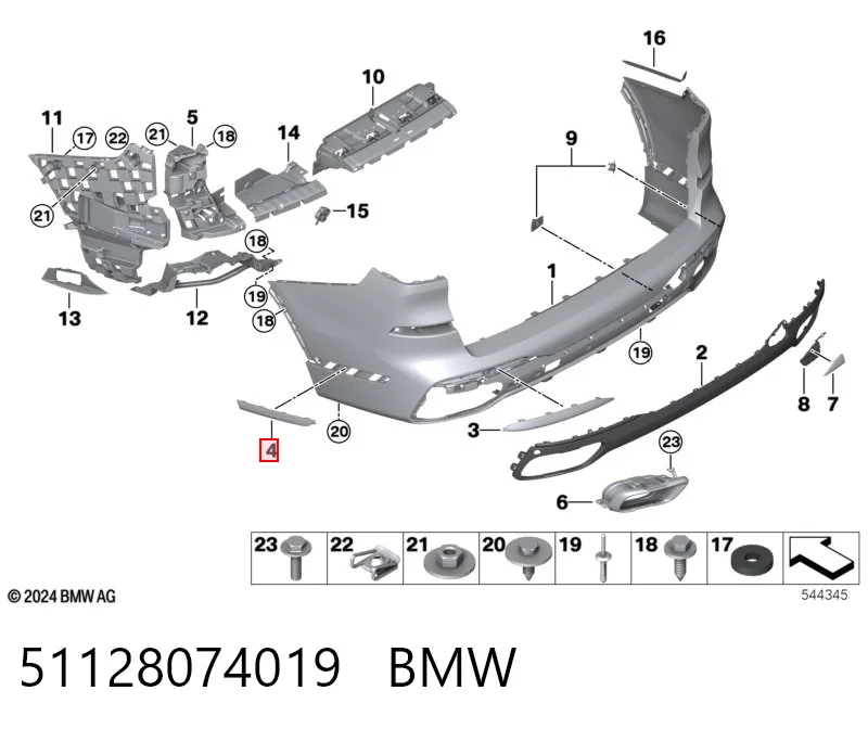 51128074019 BMW Moldura de parachoques trasero izquierdo