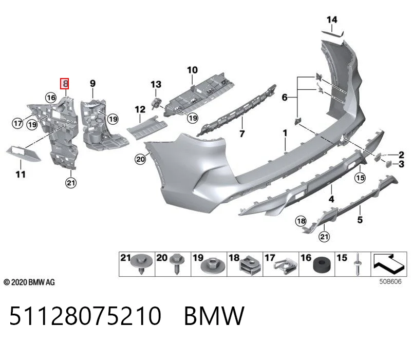 51128075210 BMW Soporte del paragolpes trasero derecho