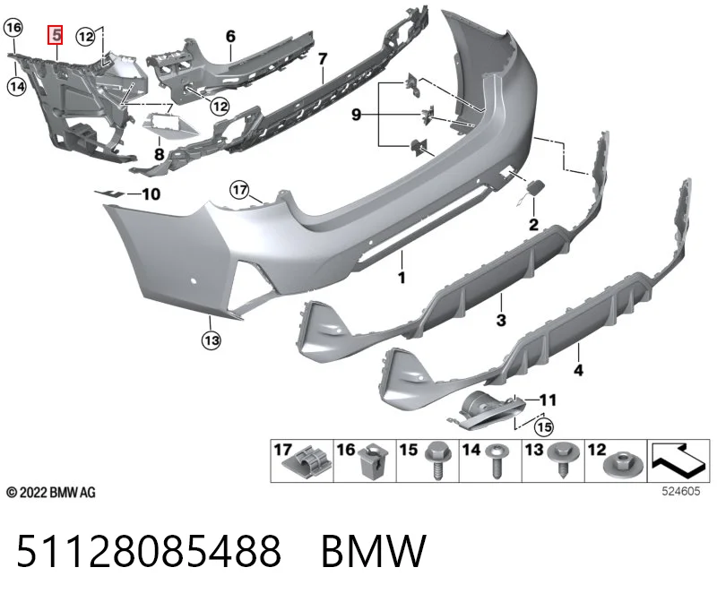 51128085488 BMW Soporte del paragolpes trasero derecho
