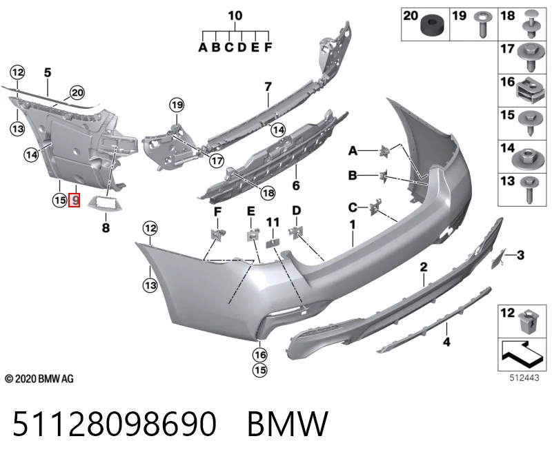 51128098690 BMW Soporte del paragolpes trasero derecho