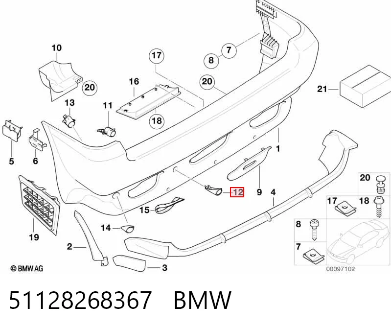 51128268367 BMW Soporte del sensor de aparcamiento trasero central