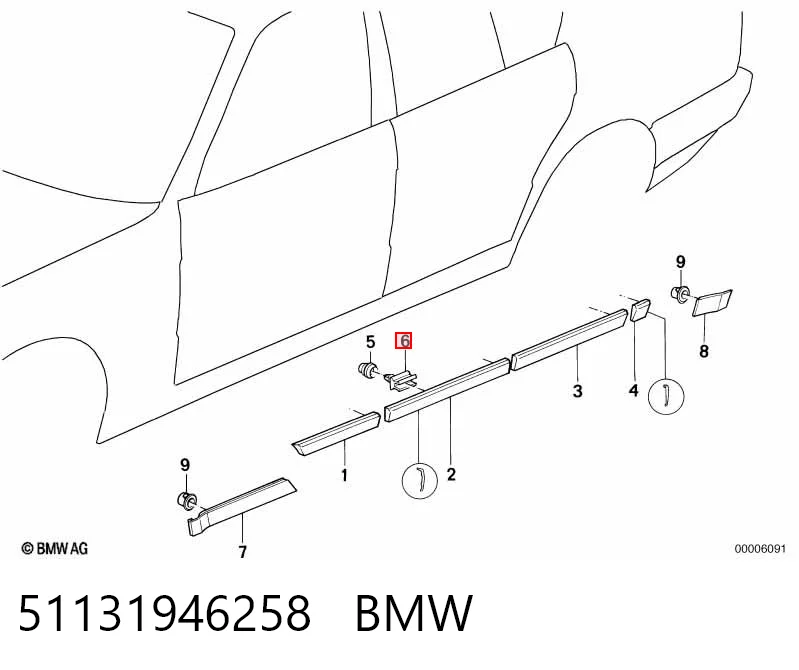 51131946258 BMW Clip de sujeción de moldura de estribo