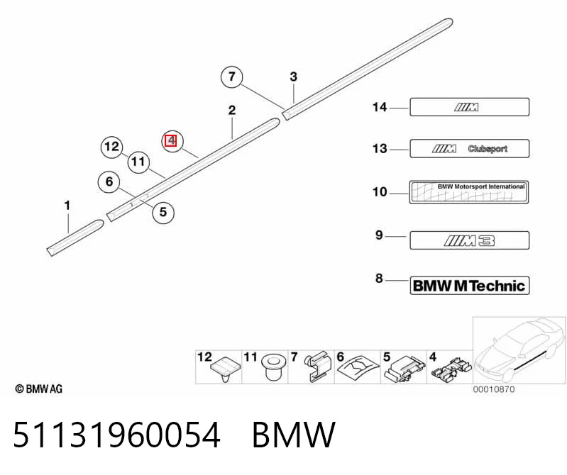 51131960054 BMW Clip de fijación de moldura de puerta