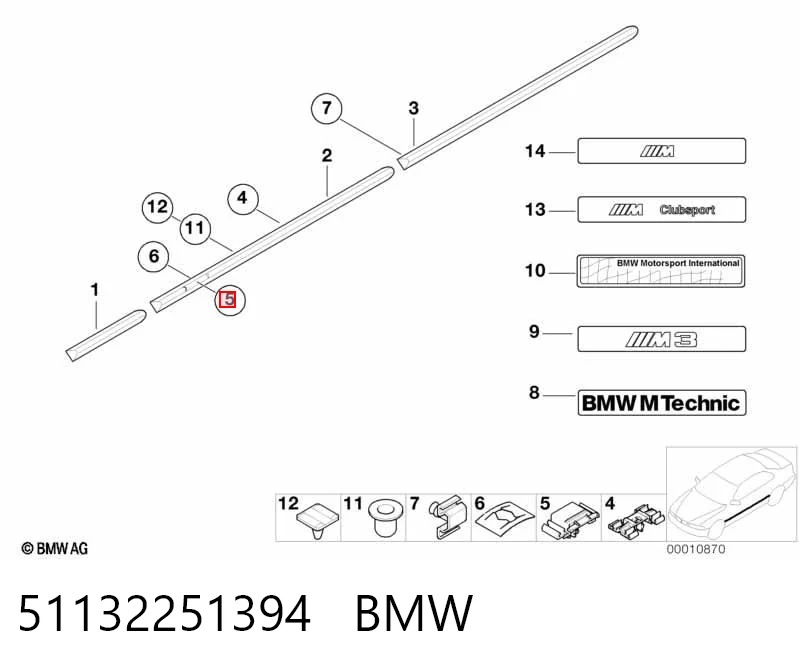 51132251394 BMW Clip de fijación del guardabarros delantero