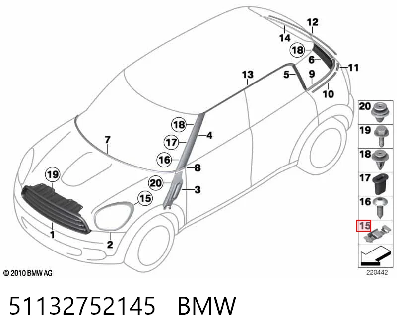 51132752145 BMW Clip de fijación del guardabarros delantero