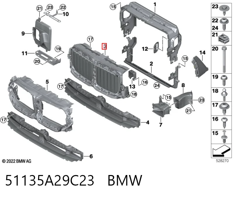 51135A29C23 BMW Persiana del radiador