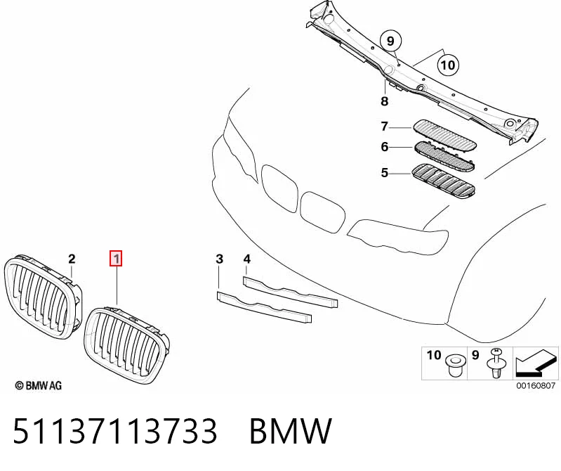 51137113733 BMW Parrilla izquierda del radiador