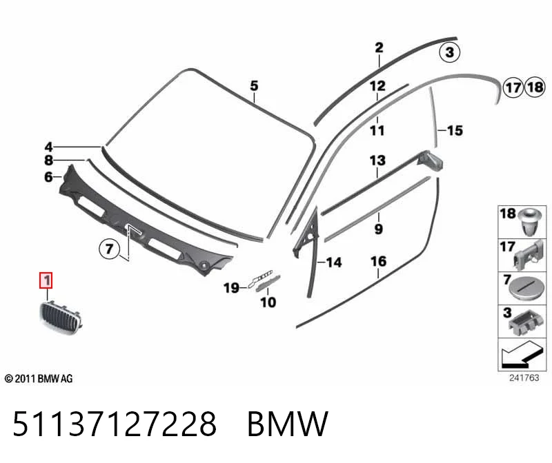 51137127228 BMW Rejilla derecha del radiador