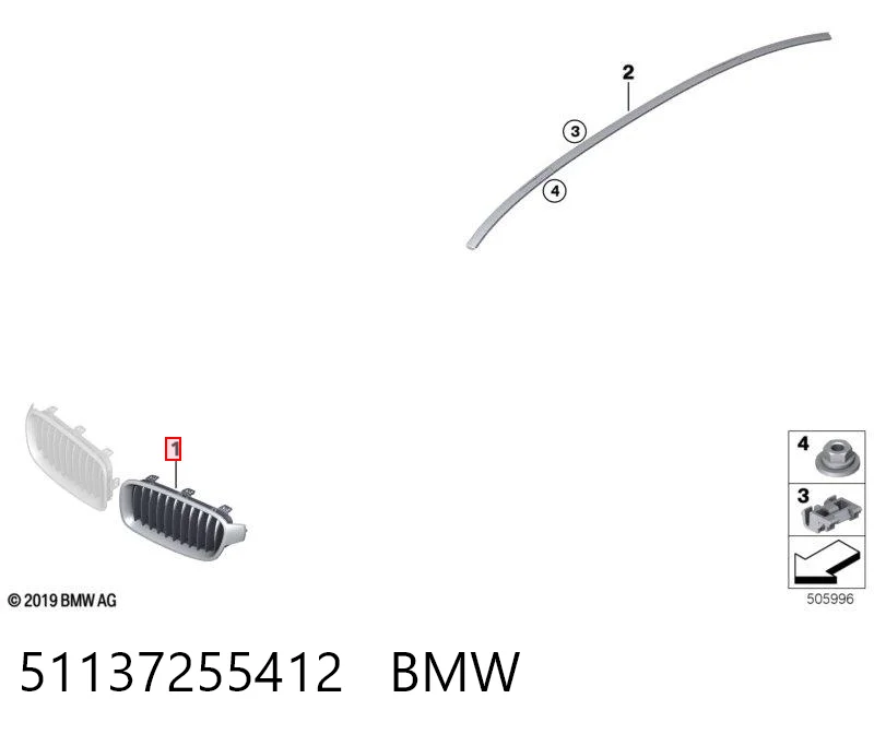 51137255412 BMW Rejilla derecha del radiador