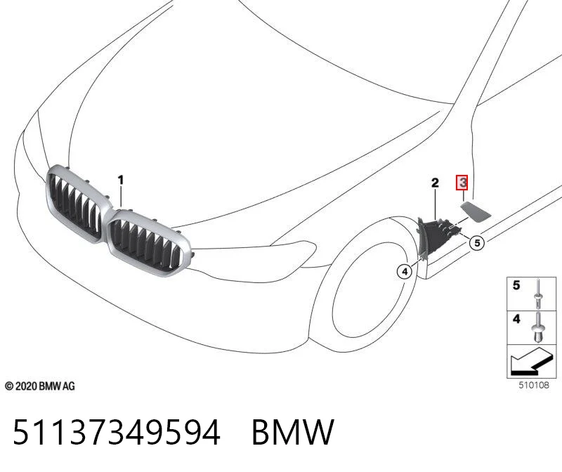 51137349594 BMW Moldura de guardabarros delantero derecho