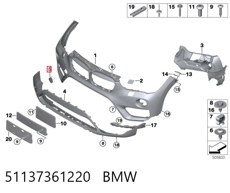 51137361220 BMW Cobertura de parachoques, enganche de remolque, delantera 