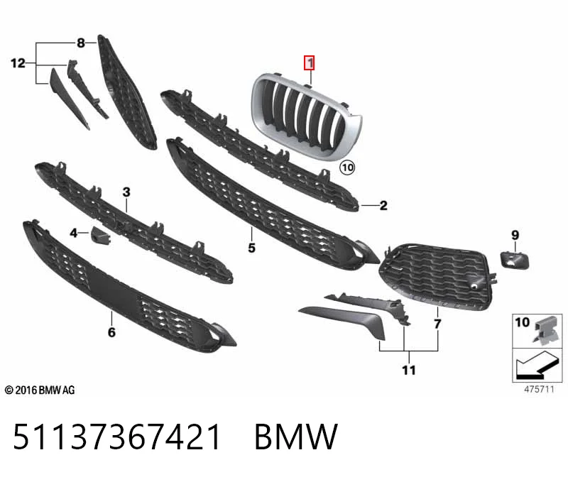 51137367421 BMW Parrilla izquierda del radiador