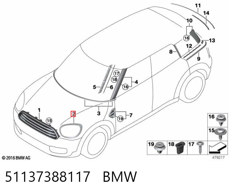 51137388117 BMW Moldura del faro izquierdo