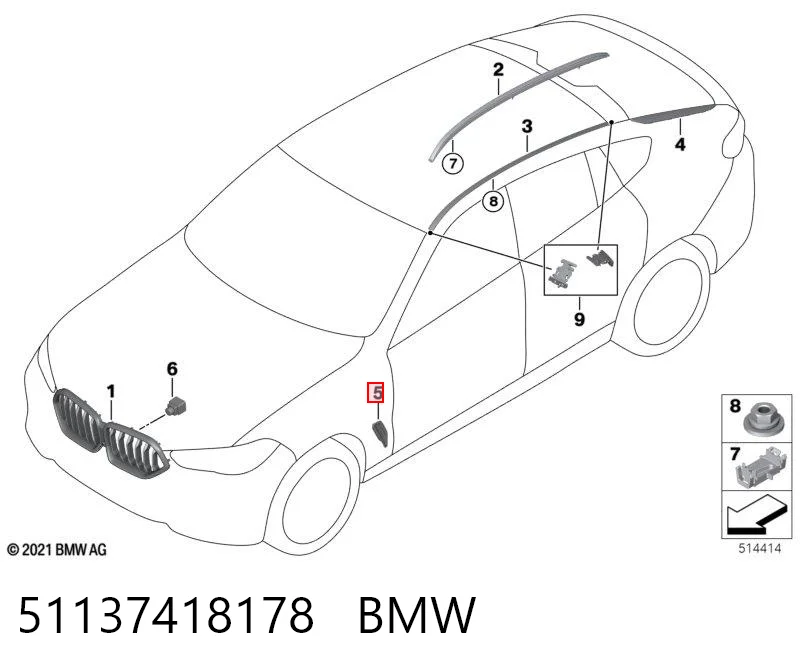 51137418178 BMW Moldura de guardabarros delantero derecho