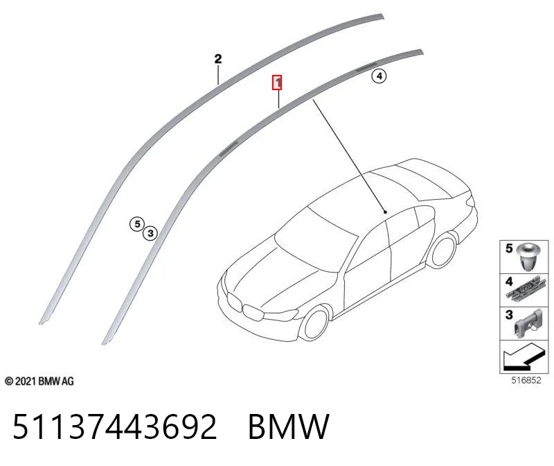 51137443692 BMW Moldura de techo derecha