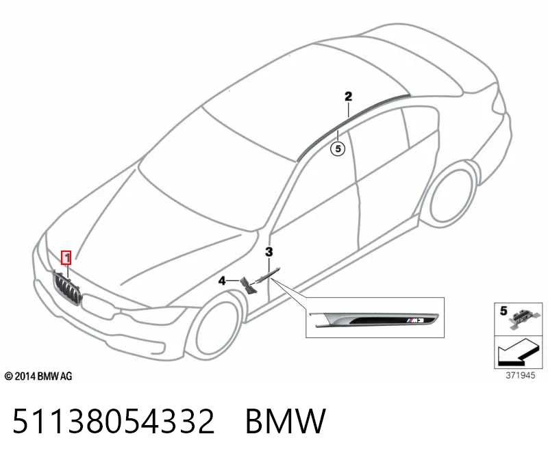 51138054332 BMW Rejilla derecha del radiador