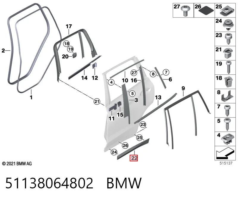51138064802 BMW Moldura inferior de la puerta trasera derecha