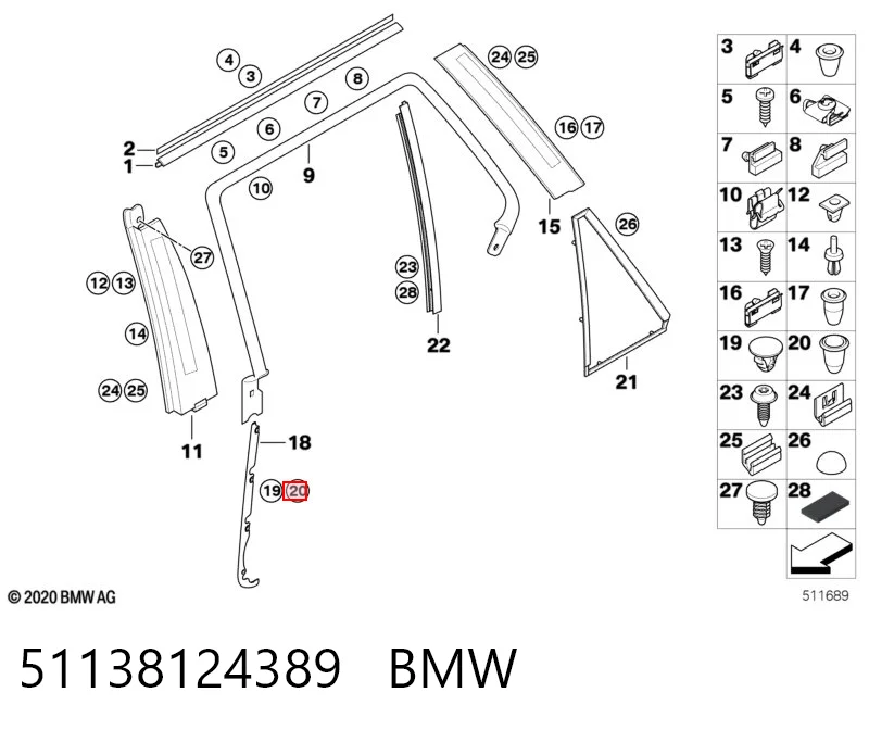 51138124389 BMW Clip de fijación de la rejilla del radiador al panel