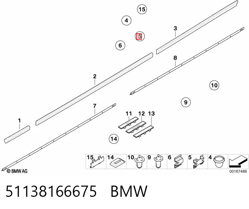 51138166675 BMW Clip de sujeción de moldura de estribo
