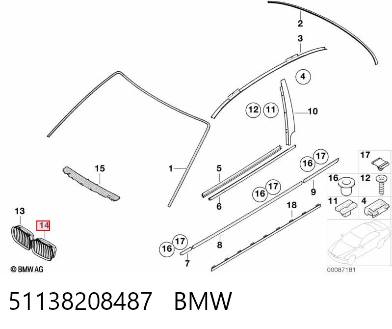 51138208487 BMW Parrilla izquierda del radiador