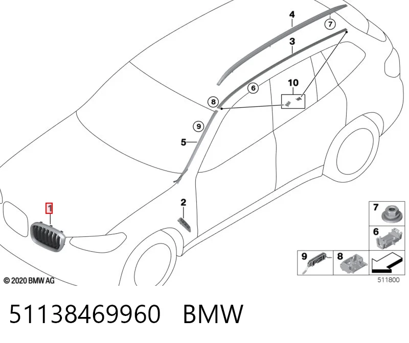51138469960 BMW Rejilla derecha del radiador