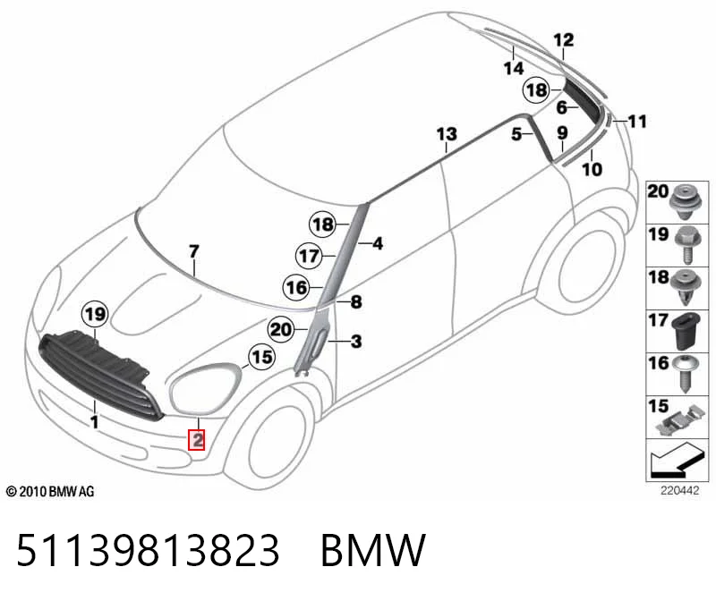 51139813823 BMW Moldura del faro izquierdo