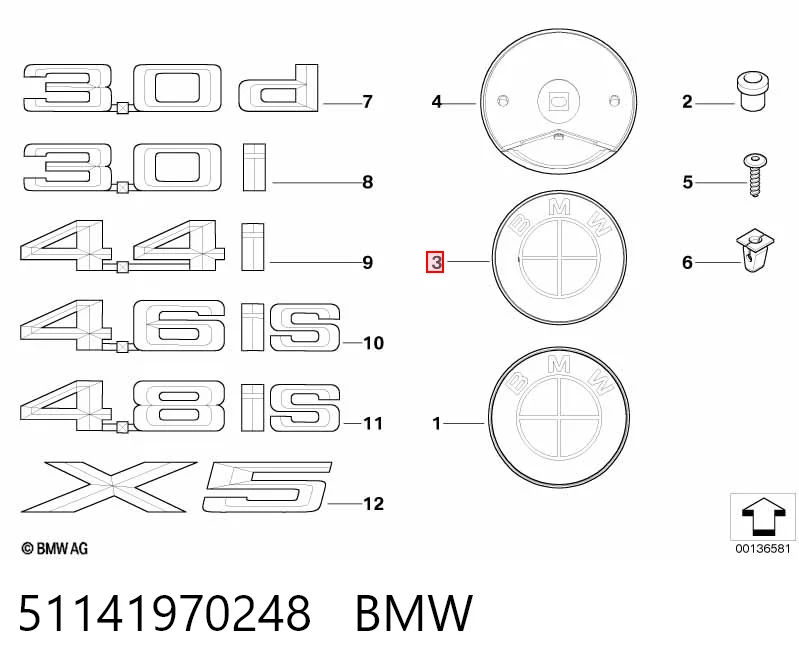 51141970248 BMW Logotipo de tapa de maletero