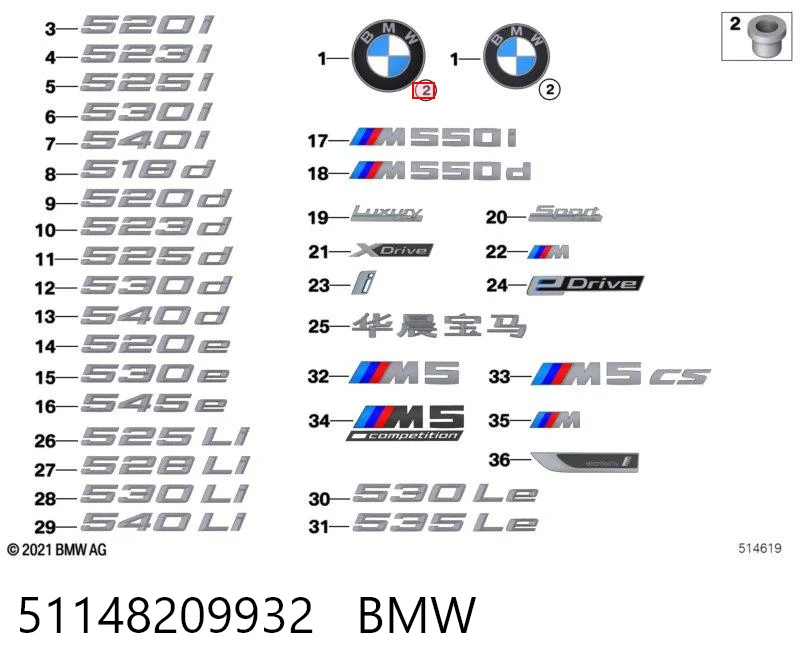 51148209932 BMW Clip de fijación de la rejilla del radiador al panel