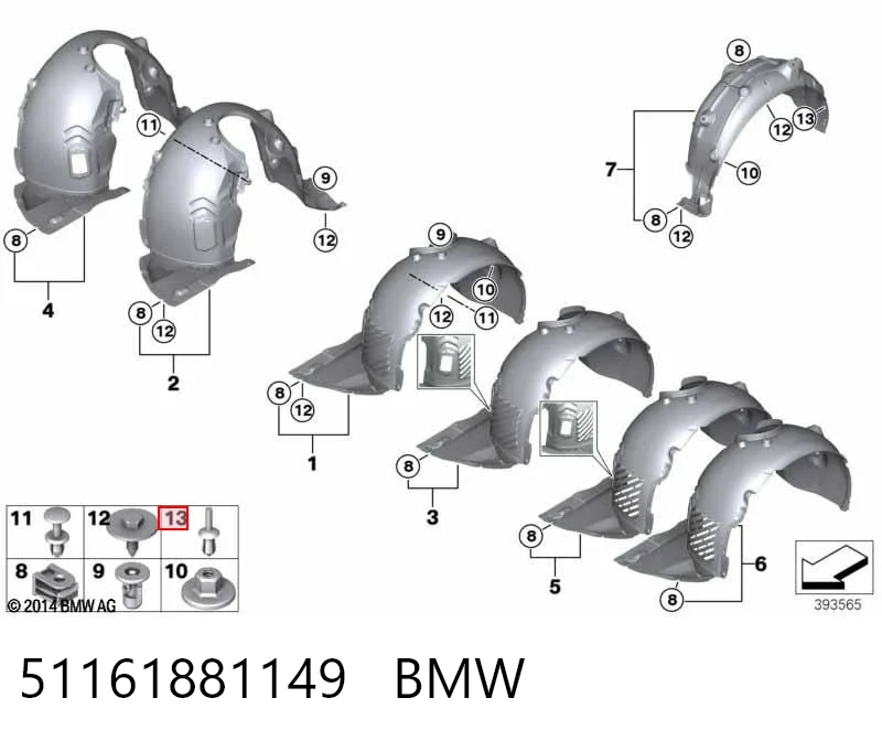 51161881149 BMW Clip de sujeción de moldura de estribo