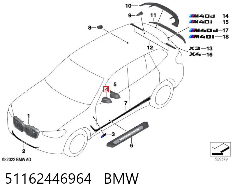 51162446964 BMW Cubierta de espejo retrovisor derecho
