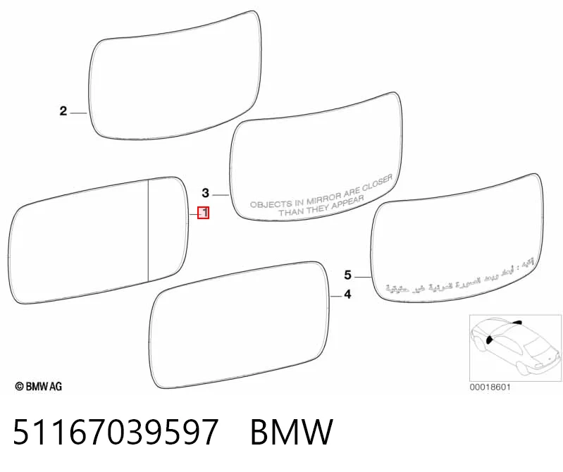 51167039597 BMW Cristal de espejo retrovisor exterior izquierdo