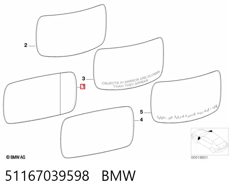 51167039598 BMW Cristal de espejo retrovisor derecho