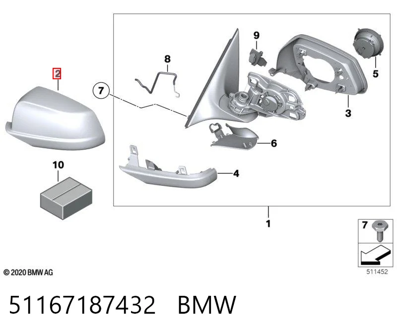 51167187432 BMW Cubierta de espejo retrovisor derecho