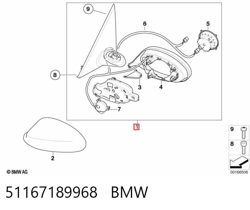 51167189968 BMW Carcasa interior del espejo retrovisor derecho