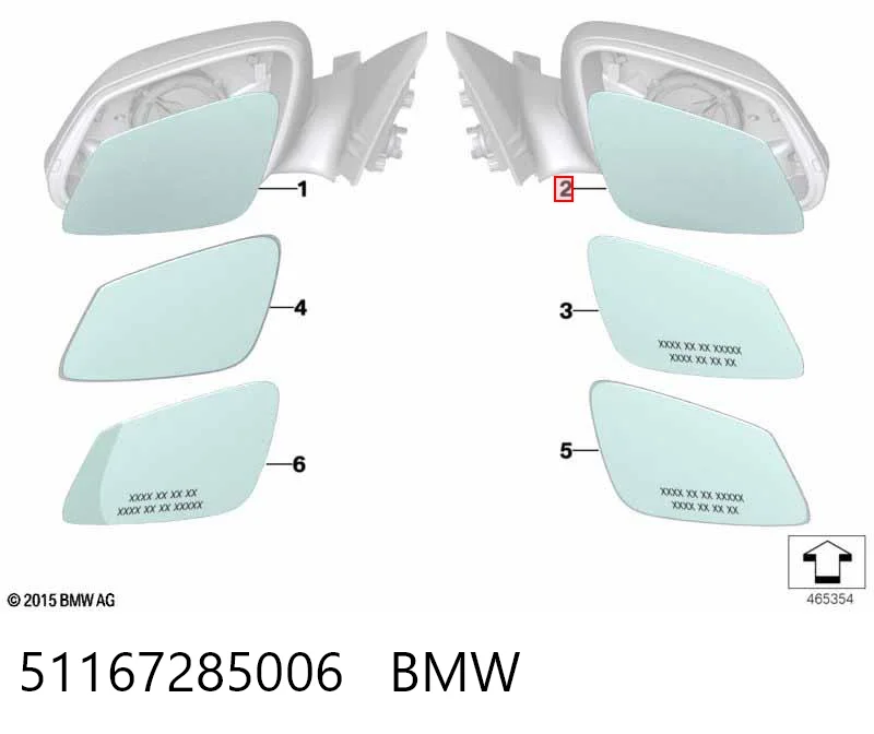51167285006 BMW Cristal de espejo retrovisor derecho