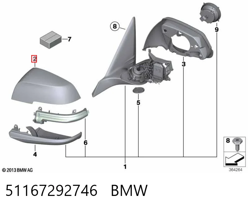51167292746 BMW Cubierta de espejo retrovisor derecho