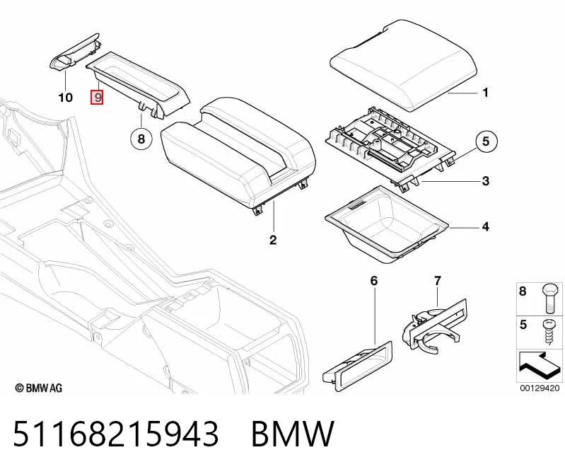 51168215943 BMW Caja portaobjetos de la consola central (apoyabrazos)