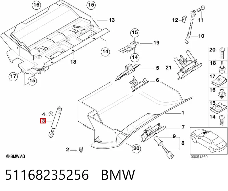 51168235256 BMW Amortiguador de tapa de guantera