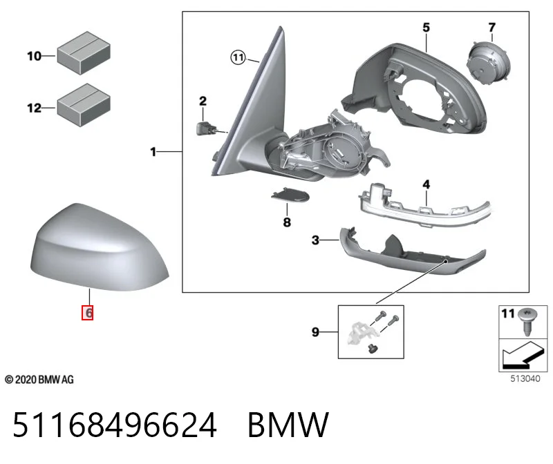 51168496624 BMW Cubierta de espejo retrovisor derecho