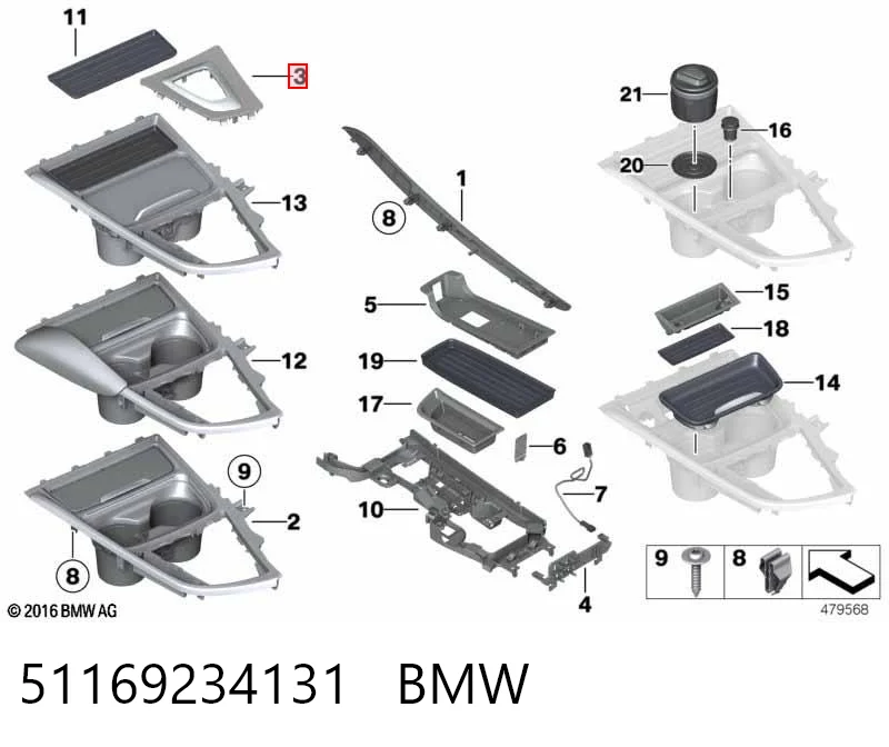 51169234131 BMW Cubierta de la consola de la palanca de cambios automática