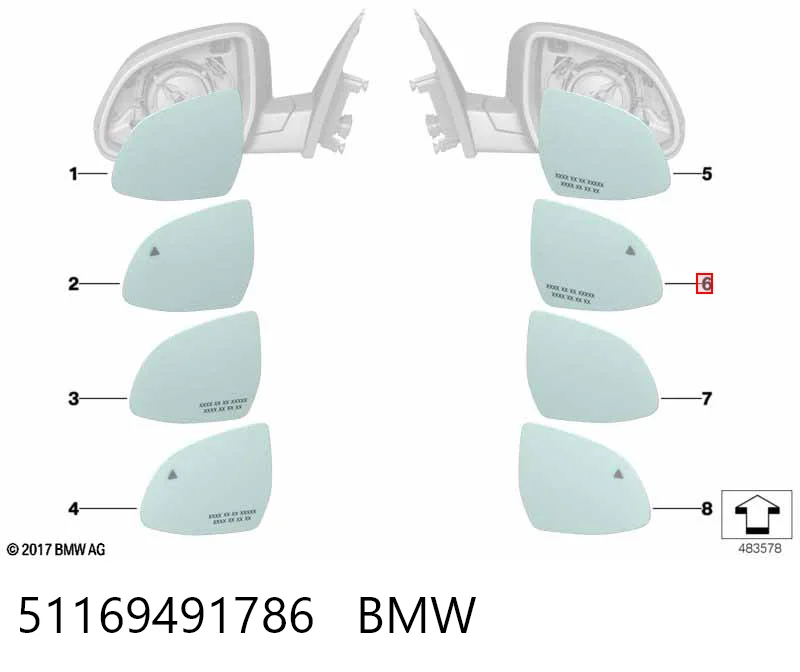 51169491786 BMW Cristal de espejo retrovisor derecho